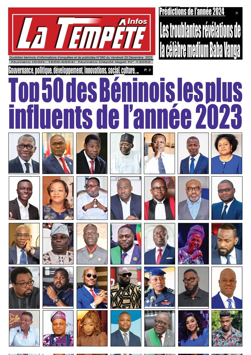 Classé dans le top 5 des Béninois les plus influents de l'année 2023. 

2024 va être plus high ♠️✊🏿

Richard G. ODJRADO