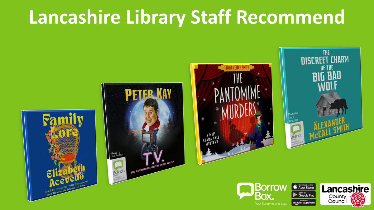 Our libraries are closed until Wednesday 3 January but remember <a href="/BorrowBox/">BorrowBox</a> is always open and we've got something for everyone!
See you in 2024!
Pick up a great read or a great listen here in the meantime
lancashire.borrowbox.com