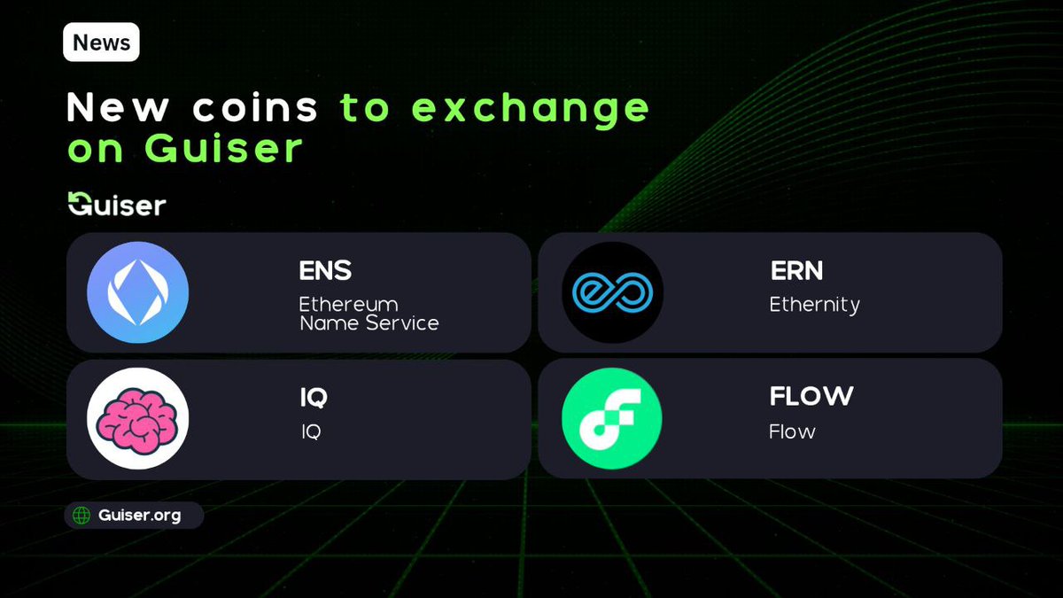 GM $GUISE!💚

Fresh opportunities await🟢

We've added new assets to our Guiser.org Exchange, broadening your trading possibilities.

$ENS - Ethereum Name Service
$IQ - IQ
$ERN - Ethernity
$FLOW - Flow