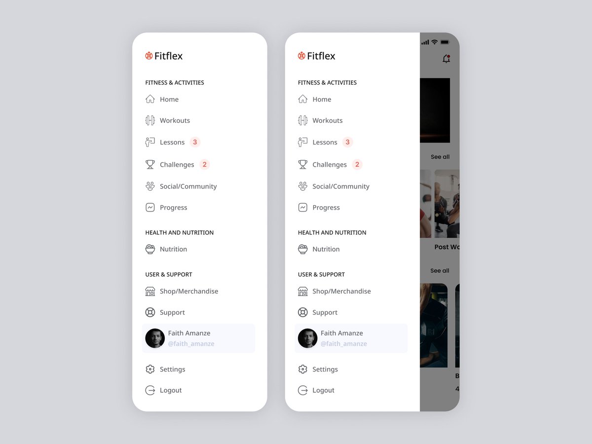 faith_amanze's tweet image. Day 22/30-Sidebar For a Gym App. With content dripping and well organized items, users can get to enjoy their gym experience. Got some feedback, please let me know.
#Designgate30DaysUIChallenge #GymSidebarDesign #FitnessAppUI #GymUXDesign #WorkoutAppSidebar #GymTechDesign