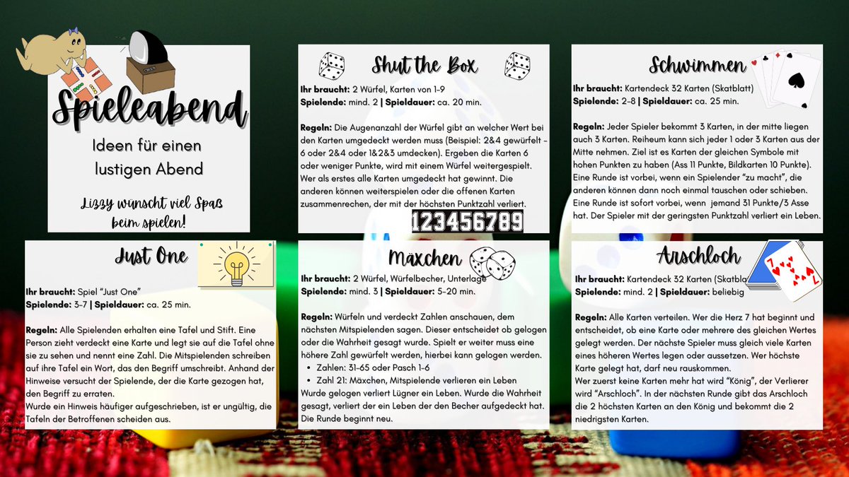 cozy_potatoes's tweet image. Ihr braucht noch ein paar Ideen welche #Spiele ihr an #Silvester spielen könnt? Dann haben wir hier Vorschläge für euch. Für die meisten braucht ihr nur #Würfel oder ein #Kartendeck🎲🃏 
Viel Spaß bei eurem #Spieleabend 🎯