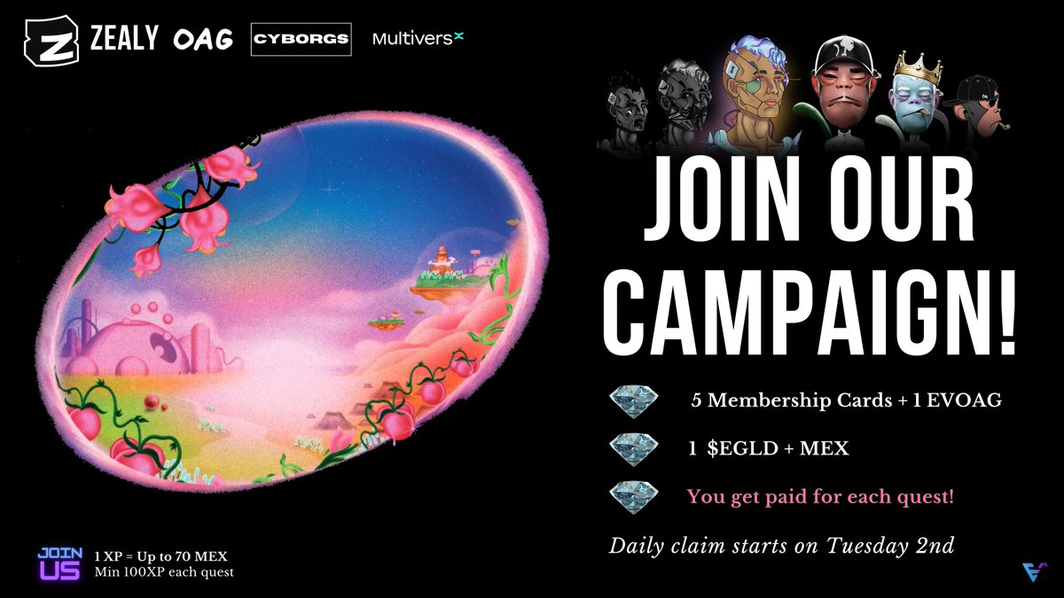 evcyborgs's tweet photo. 😎Great news here #MultiversXNFTs fam! We're kicking off the new @zealy_io campaign! 

@PulsarTransfer send 200000 MEX to 100 reactions
🔗 https://t.co/exJUJ2UoTF 

🔥Join our campaign where you get rewarded for every quest you do! Rewards in $EGLD, NFTs & $MEX! 

🏗️ What are you waiting for? Join us right now!⚡
https://t.co/Zi6Zidzzic