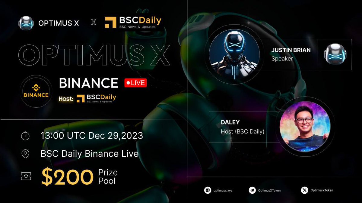OptimusXToken's tweet image. 🔸 AMA OPX x BSCDaily Countdown 1 Hour

@OptimusXToken will share information and OPX&apos;s upcoming plans in detail with the BSCDaily community and millions of users on the Binance Live platform

Binance Live room: binance.com/en/live/video?…
Time: 13:00 UTC Dec 29, 2023
Prize: $200…