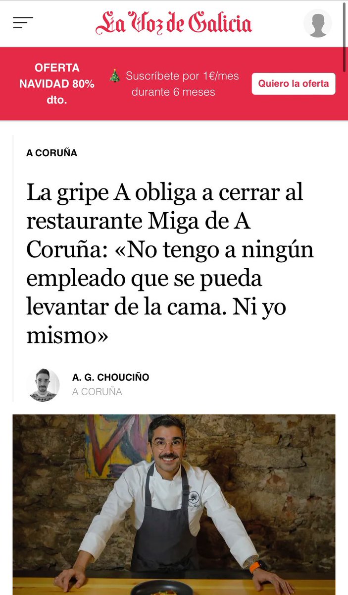 🔴 SIN SALUD NO HAY ECONOMÍA

Lo hemos dicho mil veces. Este es otro triste ejemplo.

🔥 “La gripe A obliga a cerrar al restaurante Miga de A Coruña: «No tengo a ningún empleado que se pueda levantar de la cama. Ni yo mismo»

[…]

🔥 “En este sentido, tiene claro lo que va a