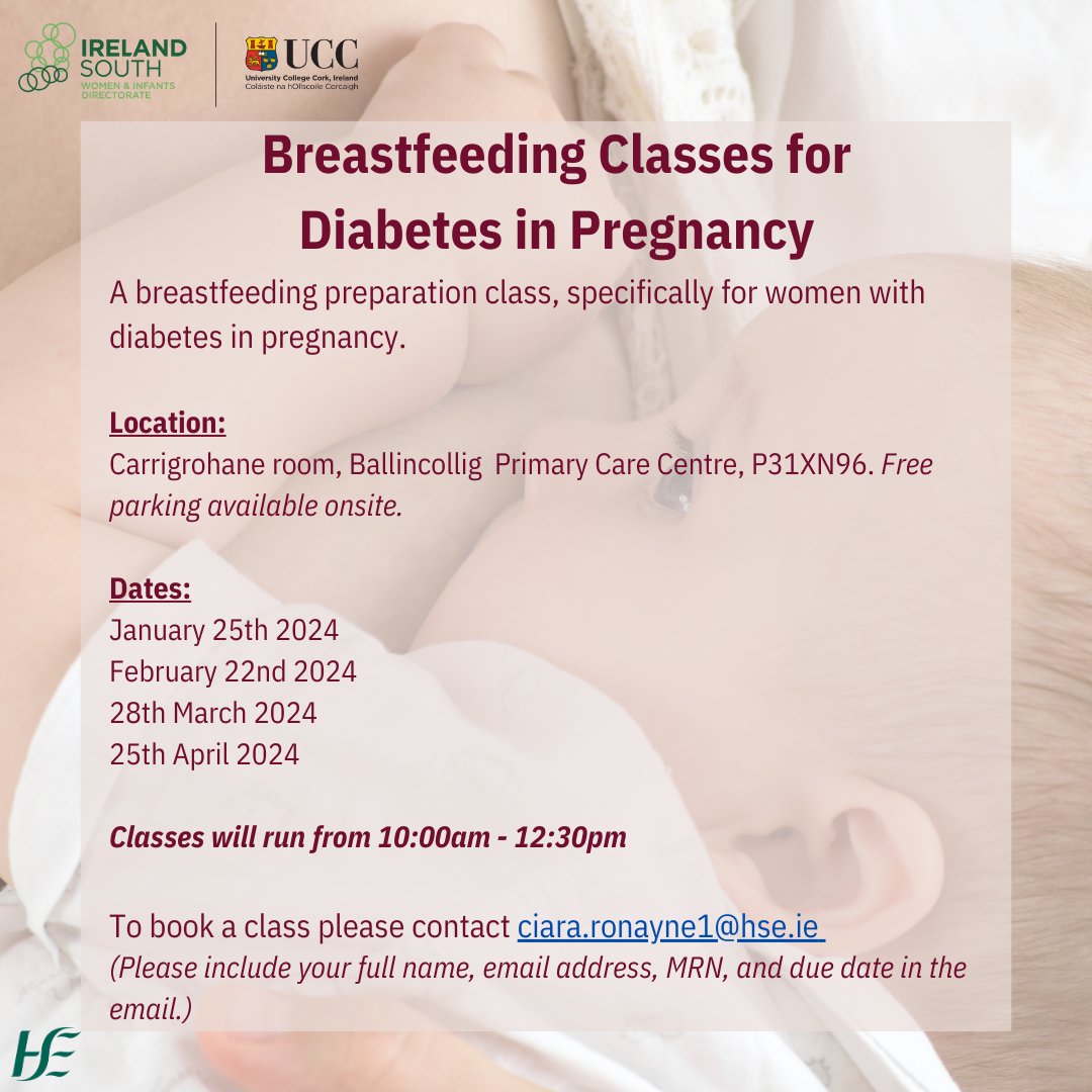From January we will be conducting a new #breastfeeding class run by our expert Lactation Consultants and Clinical Nutritionist tailored specifically for women with #diabetes in pregnancy.  To book your class today see more details below: