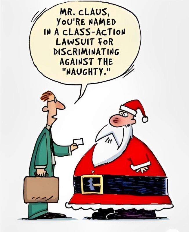 Imagine what would happen if Santa got sued by the naughty for discrimination!! We know some good lawyers if he ever needs one! #duelegalprocess #stickingtotherules #naughtylist #Santa #talktotollers.