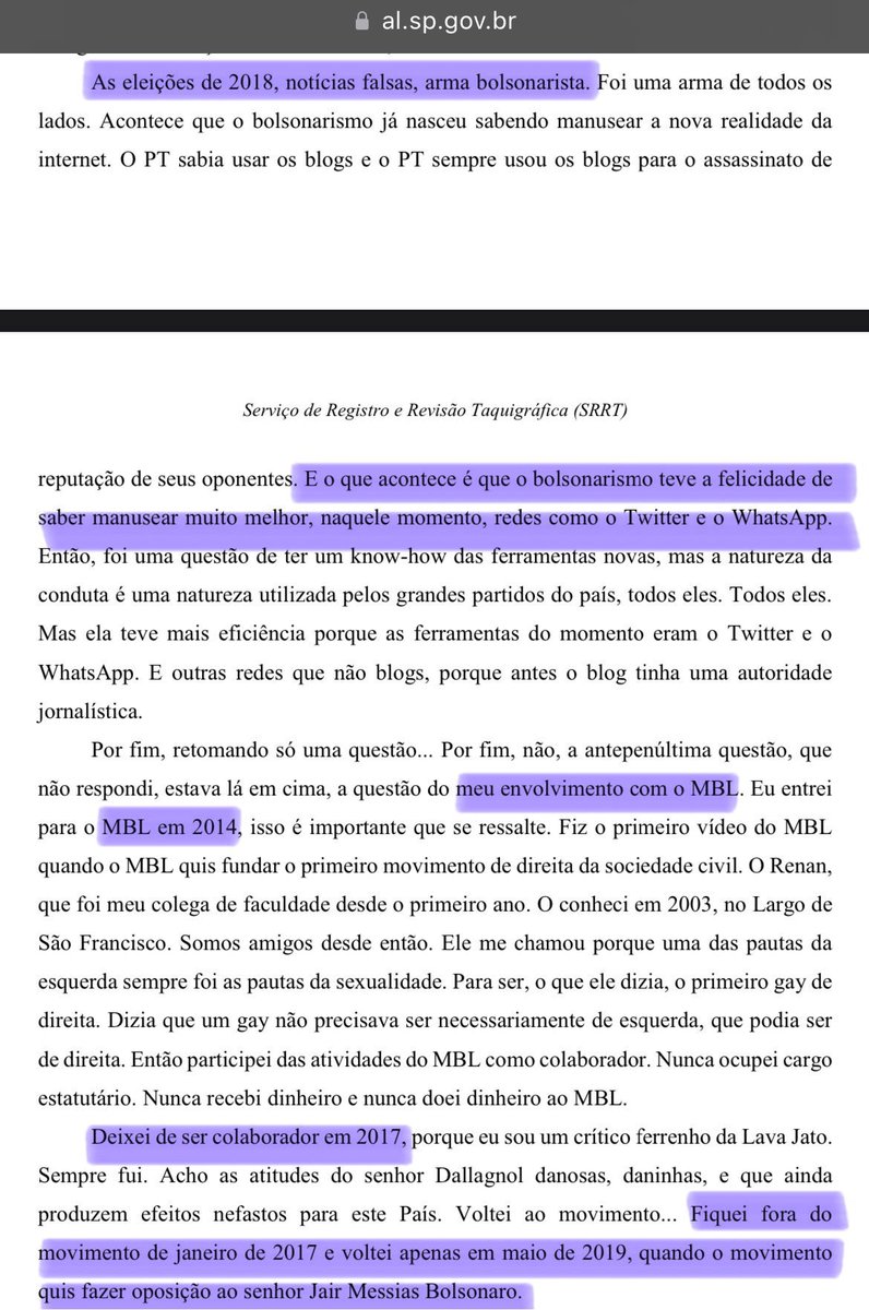 Fa1ryNight's tweet photo. Essa me pegou … 
2018 - NOVO pedindo que os iluminados tivessem poder de polícia.
2019 - Instalação da CPMI das fakenews e a volta de alguém ao MBL para ser oposição ao Bolsonaro 
2020 - enquanto bolsonaristas já eram emparedados e perseguidos na CPMI a nível federal, outro braço agia a nível estadual em São Paulo, onde um dos participantes foi convidado pelo mamãe falei. 

Assembleia Legislativa de São Paulo (ALESP)
CPI DAS FAKE NEWS (ELEIÇÕES 2018). 

Leiam, são apenas 26 páginas.

Aí vocês decidem se estou “ perseguindo “ alguém ou apenas trazendo fatos para tentar proteger o “ gado bolsonarista “ de sofrer mais … 

https://t.co/gVeSJtd9Wr