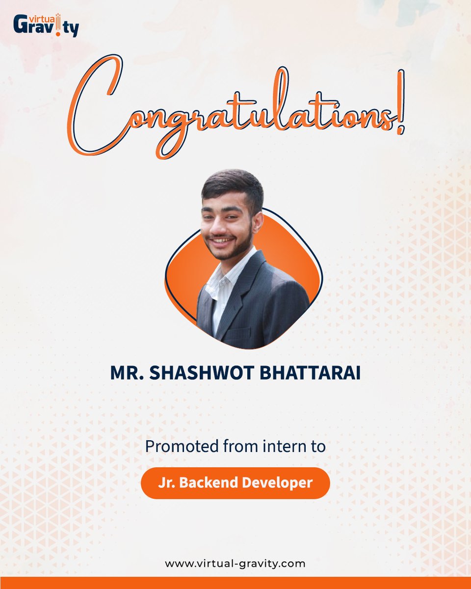 VirtualGravity3's tweet photo. Congratulations Shashwot Bhattarai. Your hard work has truly paid off. Excited to see you shine more. https://t.co/GA2sKVUXDr