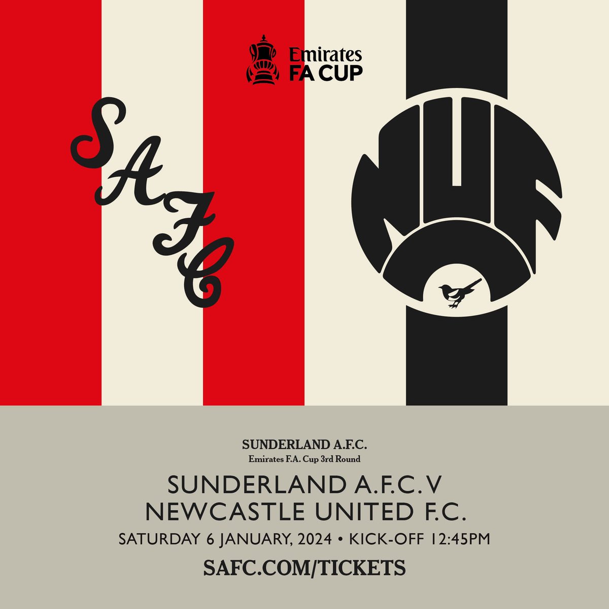 ℹ️ We have been advised by Ticketmaster that an external scheduling issue has delayed today’s sales phase for Wear-Tyne derby tickets, which will now be available from 2pm.

#SAFC | <a href="/EmiratesFACup/">Emirates FA Cup</a>