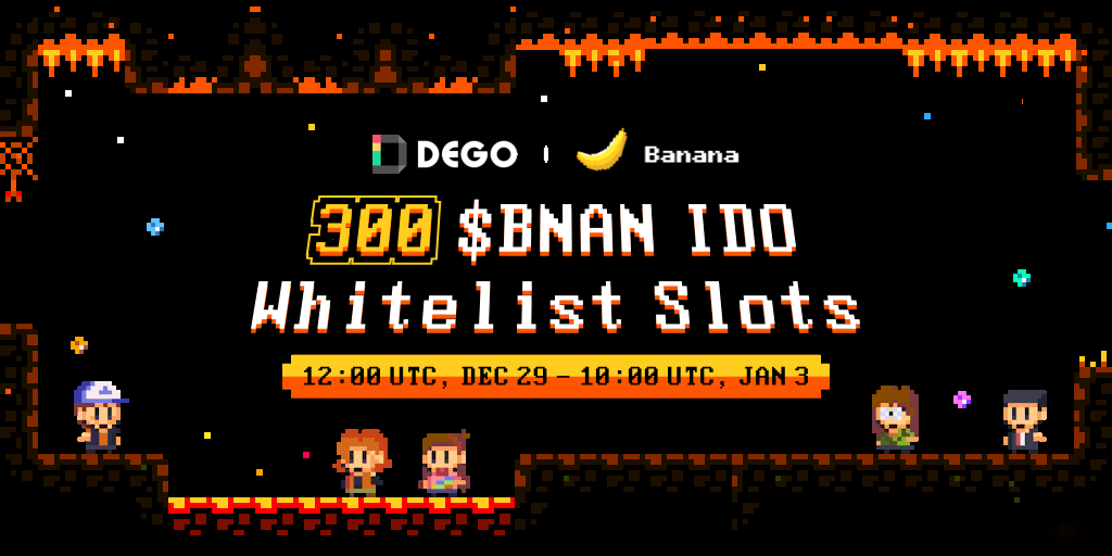 🐒 Banana Market x <a href="/dego_finance/">DEGO</a> Galxe Campaign
🍌 300 $BNAN IDO Whitelist Spots

To Enter:
 🌴Follow <a href="/dego_finance/">DEGO</a> x <a href="/bnansat/">BNAN-Banana Market</a>
🌴RT &amp;Like
🌴 Finish task: galxe.com/degofinance/ca…
⏰ 12:00 UTC, DEC 29 - 10:00 UTC, JAN 3
#BNAN #BTC #Brc20 #Ordinals #Whitelist 🍌💰