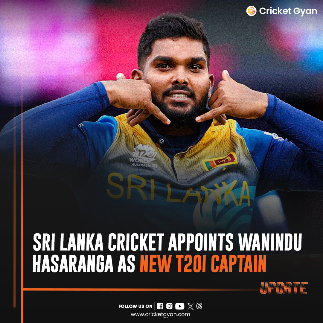 JUST IN 🚨

Wanindu Hasaranga has been appointed as the new captain of Sri Lanka in T20I's.

#Breakingnews #cricketnews #latestcricketnews #bigbreaking #cricketupdates #hasaranga #waninduhasaranga #Srilankancricketteam #Cricketgyan