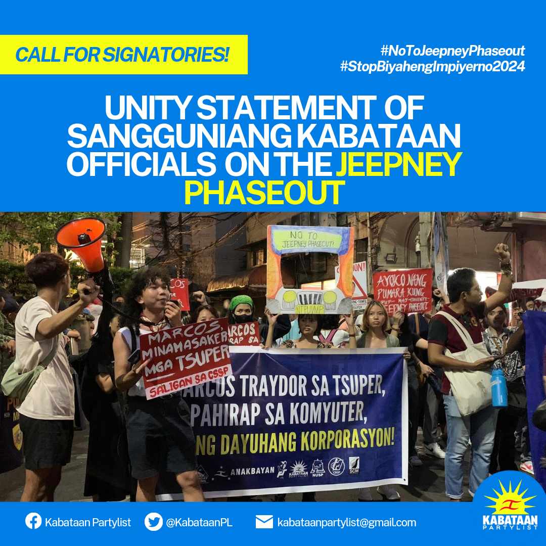 KabataanPL's tweet photo. Mga kabataang lingkod-bayan, irehistro ang inyong pakikiisa sa pagdepensa ng hanap-buhay ng mga tsuper at ng komyuter!
Pumirma sa ating Unity Statement of SK on PUV Phaseout Program sa https://t.co/1wZ45hDzPB!
#NoToJeepneyPhaseout
#CommutersGiveBack https://t.co/Iv8zLLFAvF