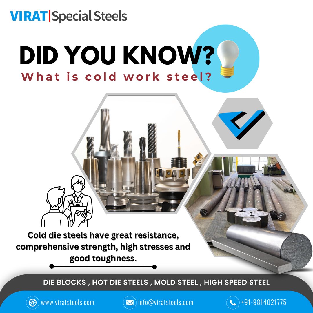 ViratSplSteels's tweet photo. What is Cold Work Steel and what is the uses of it? #ColdWorkSteel, also known as cold-work tool steel, is a type of #toolsteel specifically designed to be used in cold-working applications. Steel Grades #HCHCR #D2, #D3, #SKD11 Read More: https://t.co/lI4PRxwEko https://t.co/Bh22z25itf