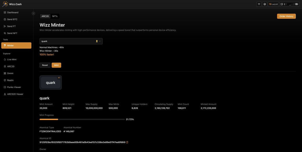 Are you mining $quark? Come and try our latest #Wizz 𝐌𝐢𝐧𝐭𝐞𝐫 now! wizz.cash/minter
Mint $quark in under 30 minutes at the same cost as local CLI minting! Skip the local CPU hassle—just click mint and enjoy a coffee!☕️
Stay one step ahead with faster mining speed⚡️⚡️⚡️
