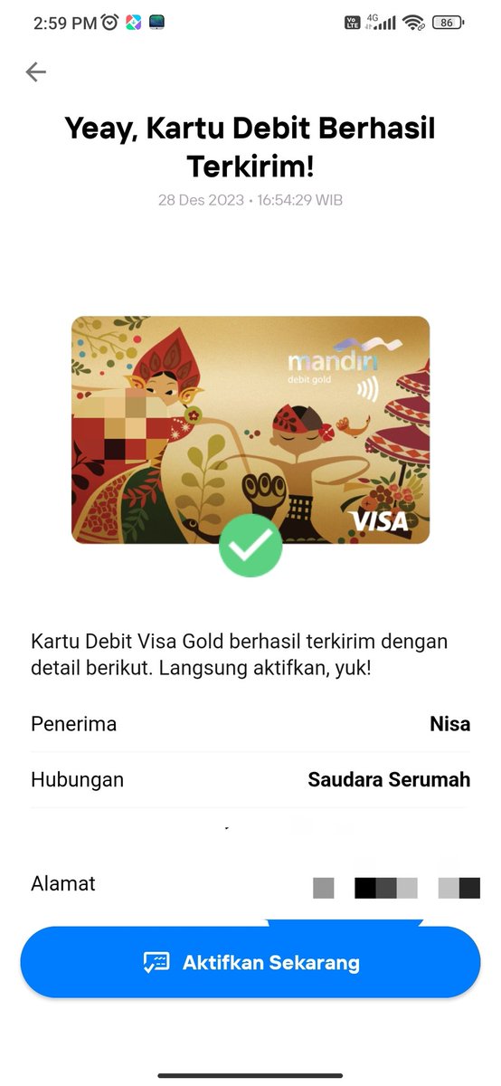 fuctav's tweet photo. Min, kemarin saya buka rekening mandiri pake aplikasi Livin by mandiri, singkat cerita kartu sudah di kirim dan di terima oleh (Nisa - Saudara Serumah), nah tapi saya tidak memiliki saudara serumah yg bernama Nisa, tetangga pun demikian. Jadi kartu saya dmn min? @mandiricare https://t.co/NYHsGosPvk