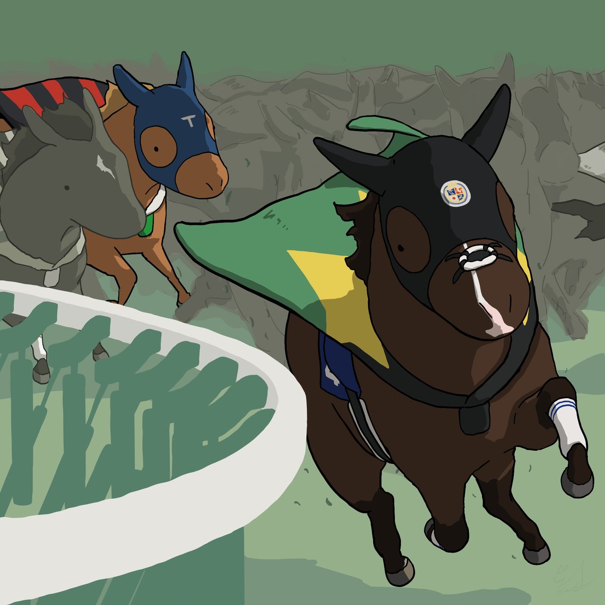 horse no humans 1other multiple others green background creature and personification meme  illustration images