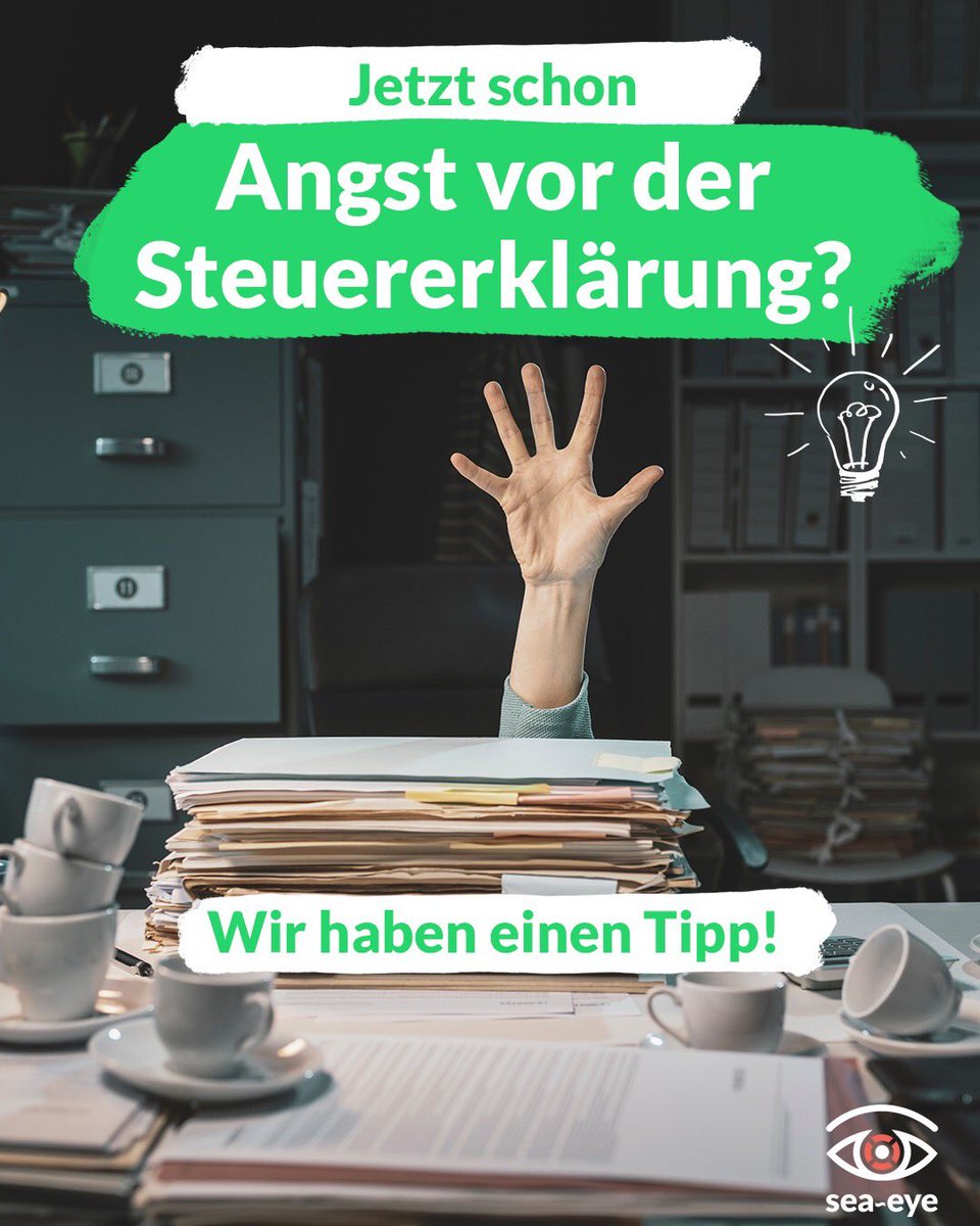 Hände hoch, wem es jetzt auch schon vor der #Steuererklärung im kommenden Jahr gruselt. ✋

Wir wissen, was da hilft: Jetzt noch bis zum 31. Dezember für unsere Rettungseinsätze in 2024 spenden und den Betrag in der nächsten Steuererklärung absetzen. 👉sea-eye.org/spenden/
1/2