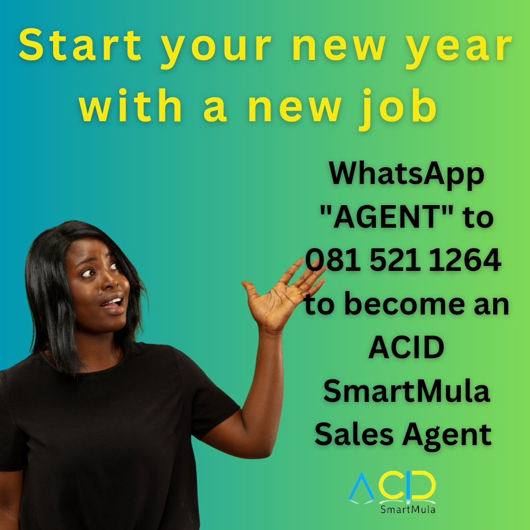 WhatsApp "AGENT" to 081 521 1264 to become an ACID SmartMula Sales Agent.

#ACIDSmartMula #BankingMadeEasy #WelcomeToEasyBanking