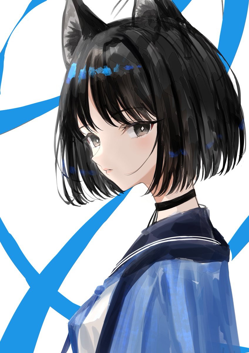 kikyou (blue archive) 1girl solo animal ears black hair looking at viewer cat ears short hair  illustration images