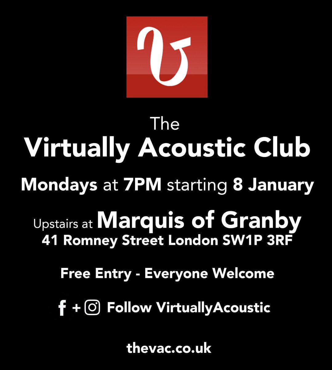 The Virtually Acoustic Club returns Monday 8 January and has a new home.

Is The VAC still one of the best singer-songwriter open mics around?
Only one way to find out.....    

#OpenMic #LiveMusic #MondayMotivation