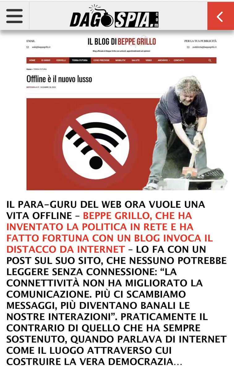 Anche <a href="/beppe_grillo/">Beppe Grillo</a> si è iscritto al partito del #digitaldetox ?