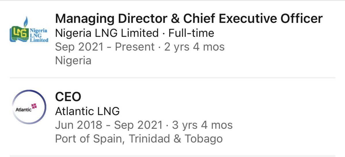 SirJarus's tweet photo. Career case study

Dr. Philip Mshelbila 
CEO of NLNG (secondment from Shell, also one of the 3 highest ranking Nigerians in Shell Nigeria) 

- studied medicine in ABU

-  joined NNPC as medical officer at entry level

- moved to NOLCHEM (now CONOIL) as medical officer

- moved to HSE within NOLCHEM

- moved to Shell as Health Adviser 

- after 14 years in health roles in oil & gas (NNPC, NOLCHEM, Shell), he moved from support function (health) to core business function (gas commercial) 

- within 5 years of joining gas business, became MD of one of Shell subsidiaries (SNG)

- returned to support functions (community relations, communications) 

- returned to gas as GM 

- seconded on foreign assignment in Trinidad & Tobago as CEO of Atlantic LNG (Nigeria’s equivalent of NLNG in T&T, jointly owned by Shell, BP & T&T government)

- returned to Nigeria and seconded to NLNG as CEO by Shell. 

He did MBA along the line. 

Other things not glaring from the LinkedIn profile

- he is a great communicator
- he has excellent people relations 

Question: What are the career lessons or observations you see from this man’s trajectory? 

Bonus advice: I highly recommend following and studying successful professionals’ trajectory on LinkedIn as a young professional.