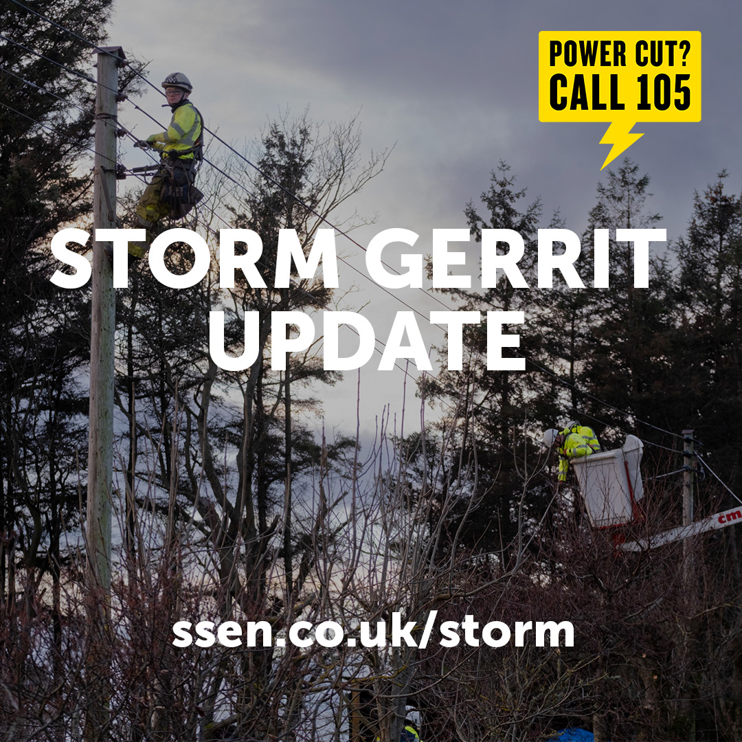⚡ Half of those without power late last night were reconnected by 1am. 👷 45k homes are now back on; we're working to get the final 750 reconnected ASAP. 📞 We're here to help - free on 105. ☕ Hot food vans are now open in several locations. Details at ssen.co.uk/storm