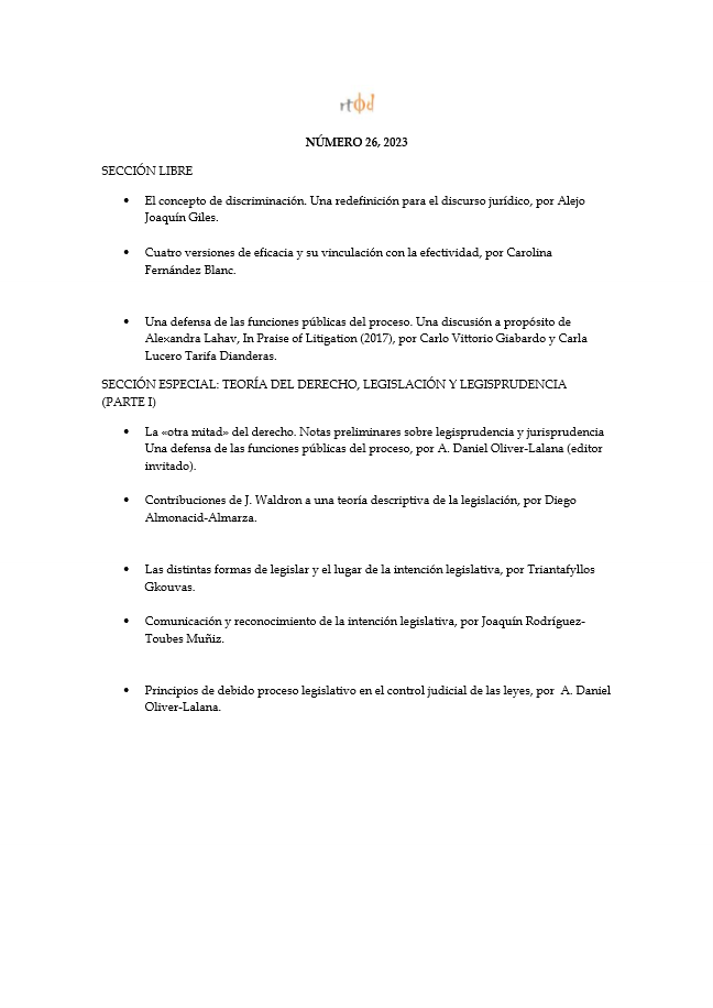 rtfd1997's tweet photo. Ya pueden leer el nº 26/2023 de la #rtfd en  https://t.co/yOYzZMiXv7 |  El nº 26 contiene la primera parte de una sección especial sobre "Teoría del Derecho, Legislación y Legisprudencia". https://t.co/Q6WXUHXPKM
