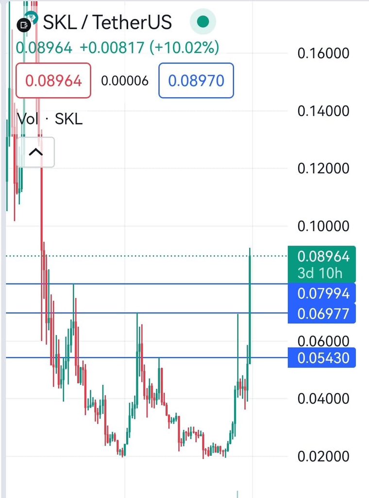 CryptoClarisa's tweet photo. If $BTC falls heavily, $SKL may give you new entry points on the blue lines. Unfortunately, on a high price tag and may takes weeks 🤝🏽 https://t.co/CC1tH44wTe