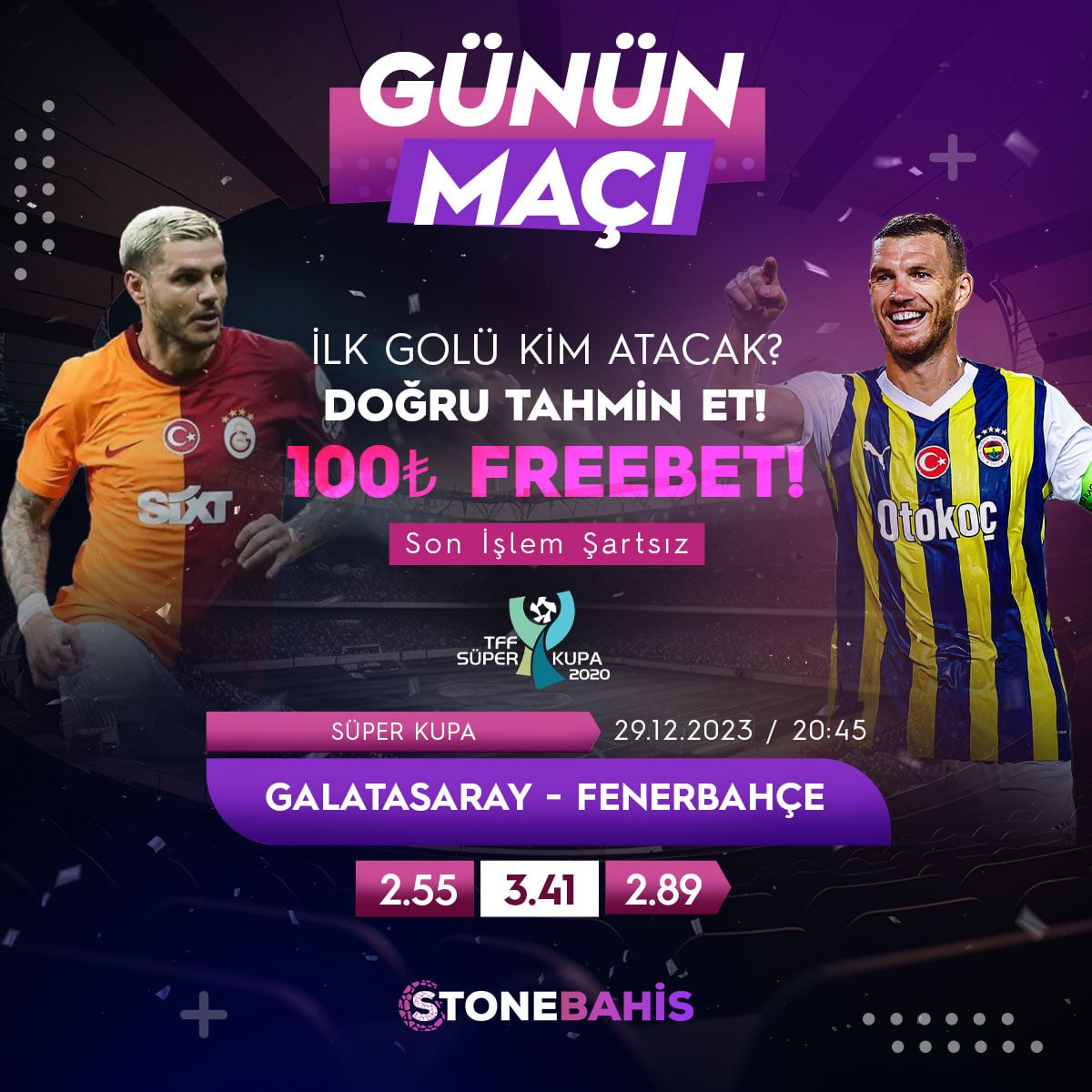 StonebahisTW's tweet photo. Büyük Kupa için Etkinliğimiz Aktiftir...
Yapmanız Gerekenler:
İlk Golü Kim Atacak Tahminini Yaz + Yoruma Kullanıcı Adını ve 2 Arkadaşını Etiketle RT+ Fav yap.
100 FREEBET KAZANANI SEN OL..
⭐️ https://t.co/07k80TNRMn
#GSvFB #Galatasaray #Fenerbahce #superkupa #macvar https://t.co/HHsXgiIUKr