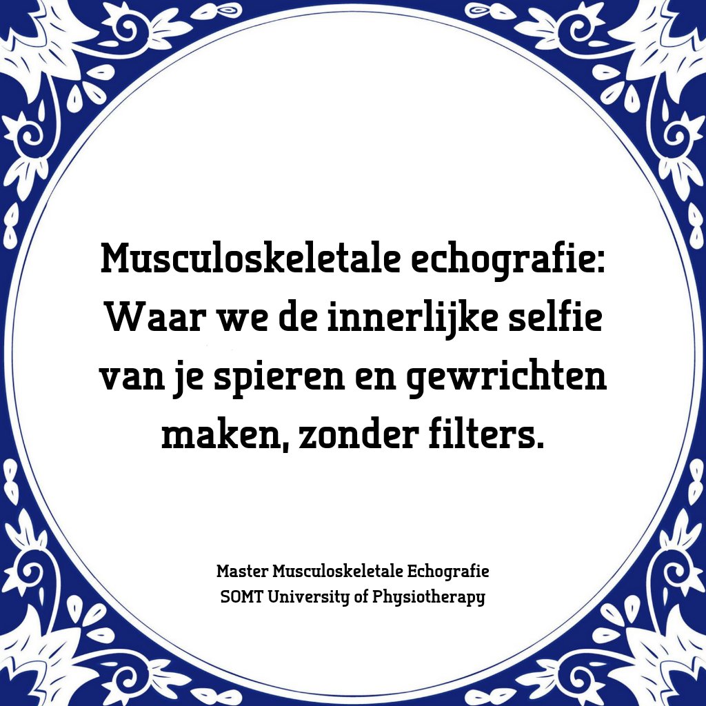 SOMT_UoP's tweet image. #Tegeltjeswijsheden | We vroegen onze studenten en docenten van de masteropleiding Muskuloskeletale Echografie naar treffende uitspraken over de opleiding. Ben jij ook klaar voor jouw innerlijke selfie? Kom dan naar onze open dag somt.nl/actueel/voorli…
#somt #masteropleiding