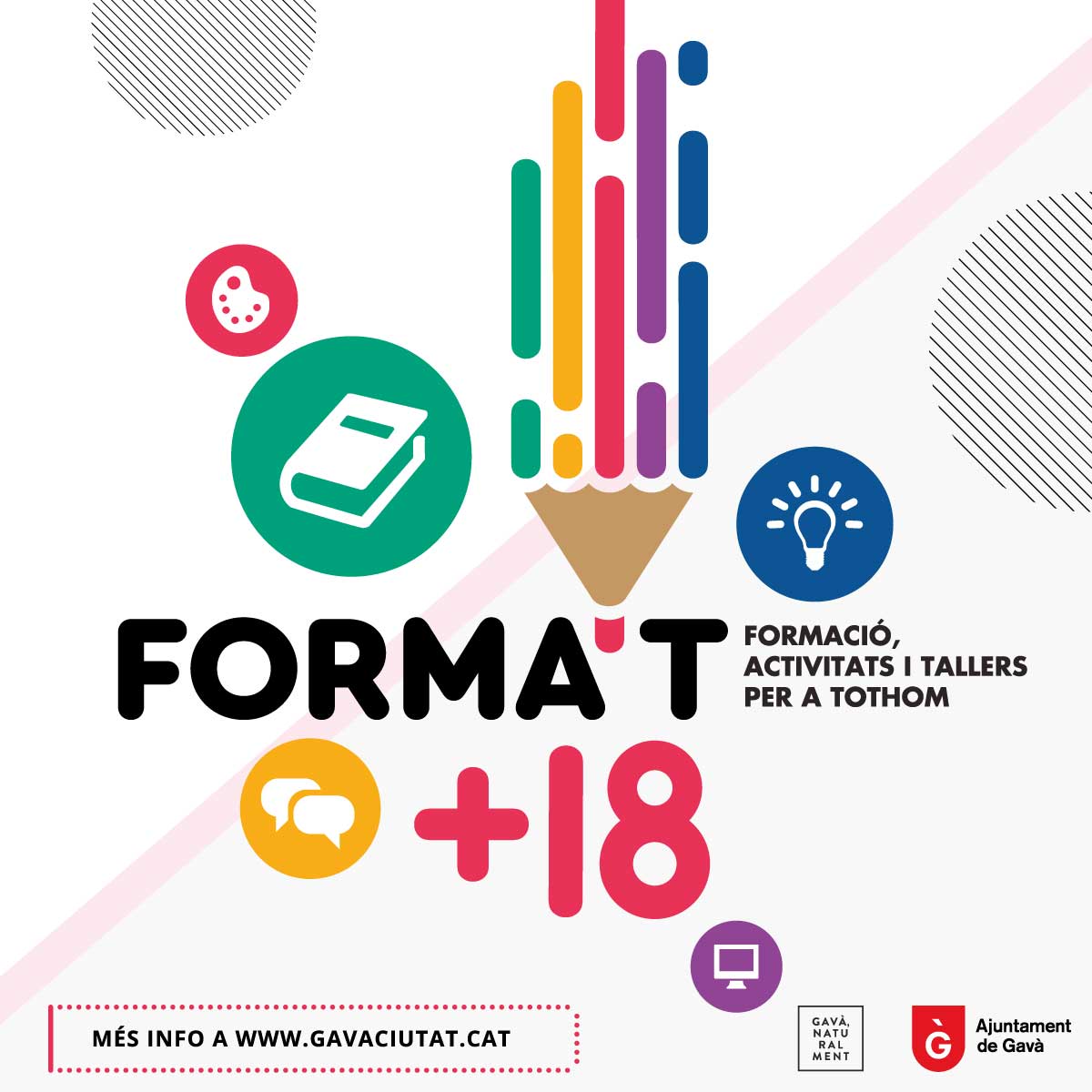 AjuntamentGava's tweet photo. 💂🏼🧘🏼💄👨🏼🍳 Nous cursos i tallers FORMA'T + 18❗Fins al dimecres 10 de gener a les 10 h NO s'obren les inscripcions, però, ja podeu fer una ullada i decidir a quin us voleu apuntar!
📅 Tota la programació aquí: https://t.co/HoUEjv0Qrl
#Gavà #Cursos #Tallers #Format18 https://t.co/PSxnxFdyAV