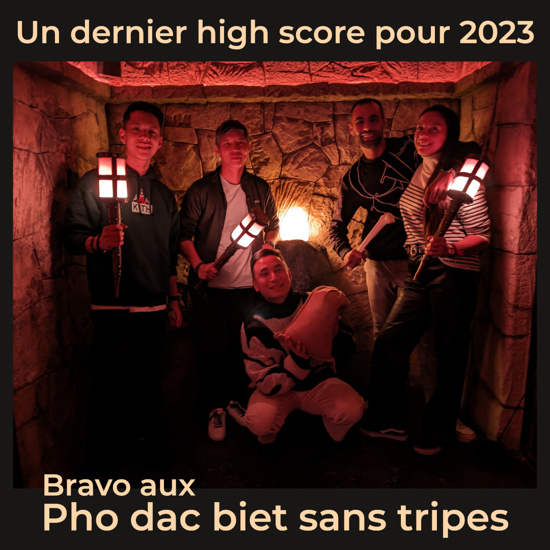 Un dernier (?) high score de la Pierre de Lumière pour cette année, un mois après le précédent 🤩Les Pho dac biet sans tripes sont la 15e équipe à y parvenir en environ 2300 parties. 👍

#escapegame #escapegameparis #escaperoom #records