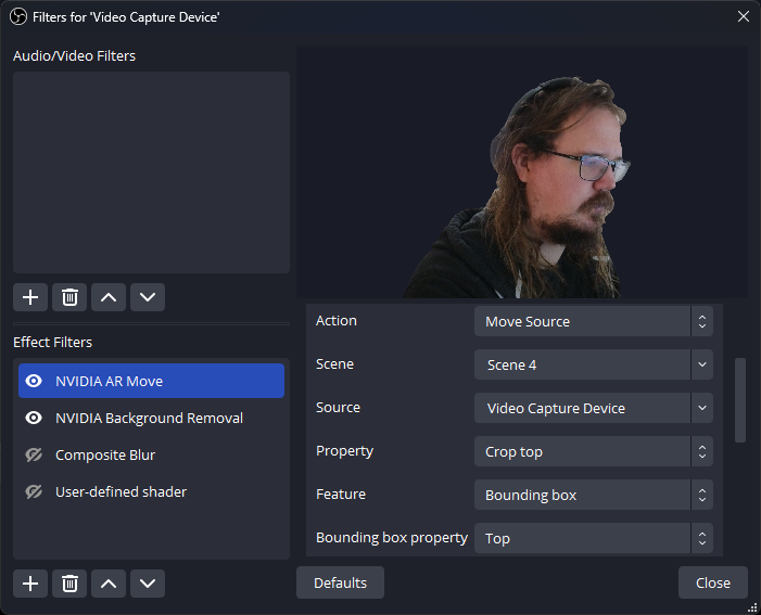 exeldro's tweet photo. Move plugin for #OBS Studio updated to version 2.9.8 fixing black frame when matching scene, fixing crash on removing scene and fixing NVIDIA AR Move crop top https://t.co/RT3hAwk785