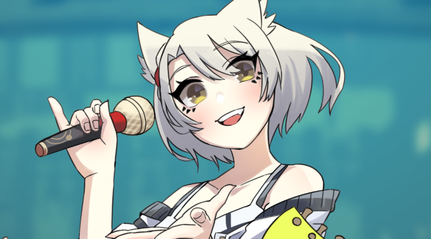 mio (xenoblade) 1girl animal ears microphone solo cat ears yellow eyes holding  illustration images
