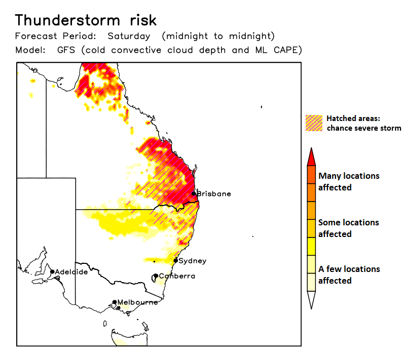 Some particularly nasty thunderstorms possible for some places tomorrow (Saturday)!

But only for the areas where things don't turn into a showery rainy thundery mess too early on.