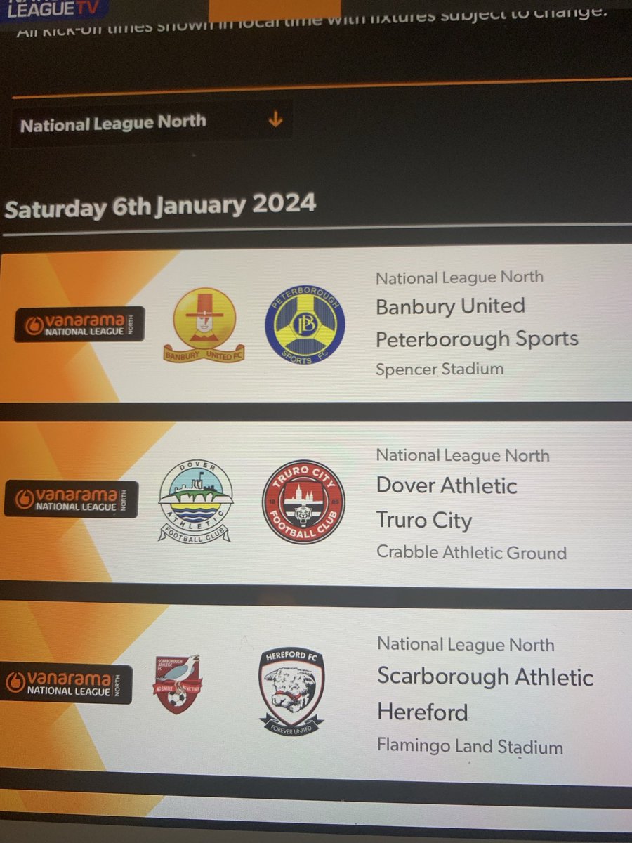 Dover  v Truro 😂 can’t get any Northern 😉