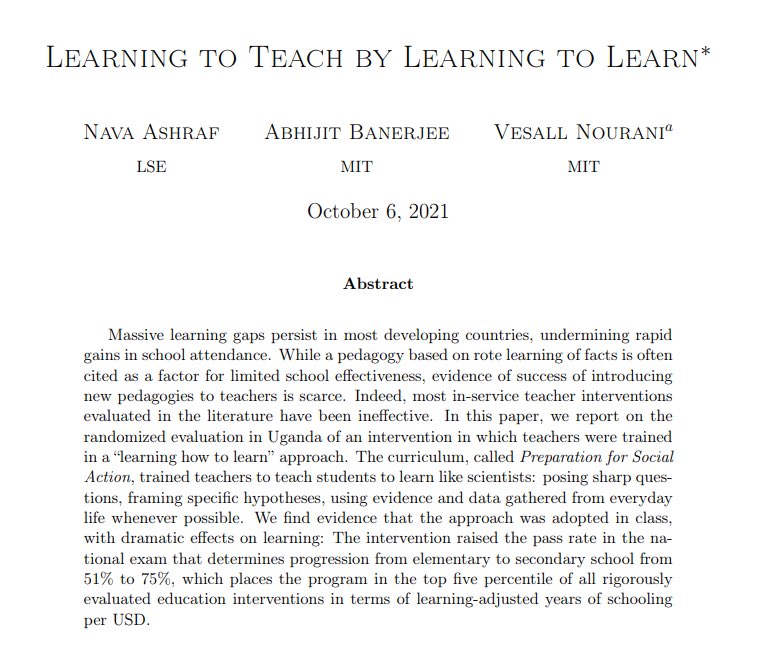 sanz_ismael's tweet photo. Aprendiendo a aprender se aprende a enseñar. El artículo del Nobel Banerjee. Formación para docentes sobre enseñar a estudiantes a aprender como científicos: planteando preguntas precisas, hipótesis específicas, usando evidencia y datos de vida cotidiana https://t.co/Qa25WqTbX4 https://t.co/dX3HMzxbWu