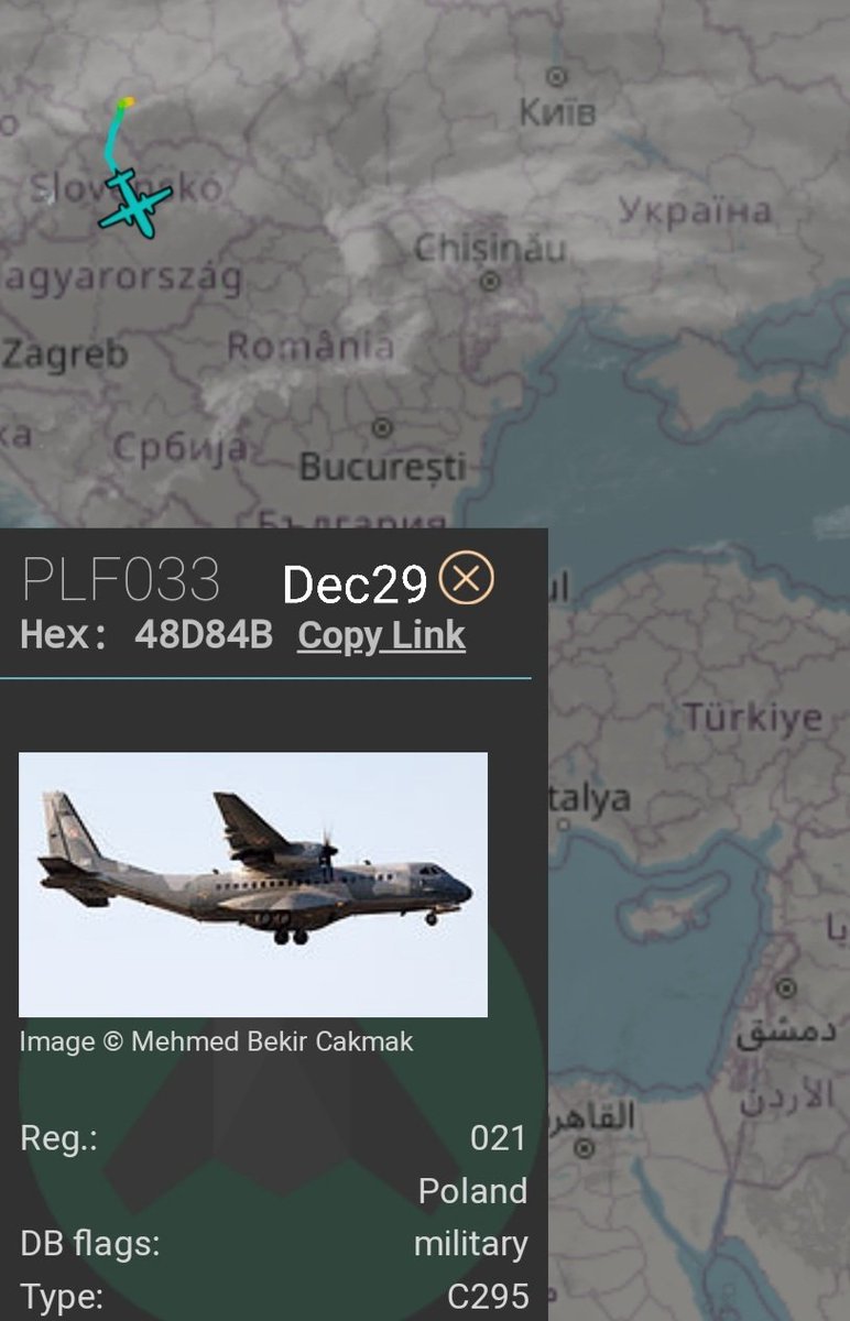 LebanonJets's tweet photo. Military: #Poland Air Force Casa 295 021 as #PLF33 hex #48D84B on the way to #Beirut from #Krakow to spend 1 night https://t.co/4W8l24tQIF