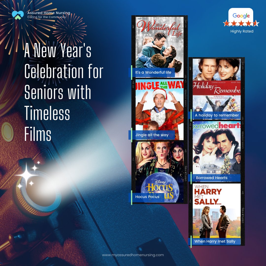#HappyNewYear! Begin your Year with a movie night for the #elders! From heartwarming classics to feel-good comedies, make it a night to remember.
Comment on what you are planning to watch tonight!

#movieplans #movie #NewYearsEve #NewYear2024 #homecare #assuredhomenursing #USA