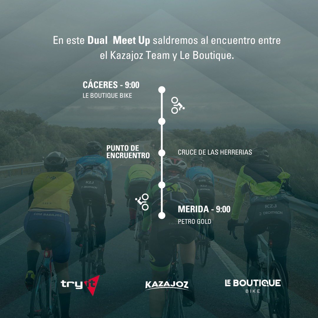 SOCIAL RIDE DE DESPEDIDA DEL 2023

📍 Le Boutique Bike (Cáceres)
⬇️
⬇️
🚴‍♂️ N-630 🛣️
⬇️
⬇️
📍 Encuentro 
⬆️
⬆️
🚴‍♂️ N-630 🛣️
⬆️
⬆️
📍PetroGold (Mérida)

#YoSalgoASoltar🚴‍♂️🇰🇿💨