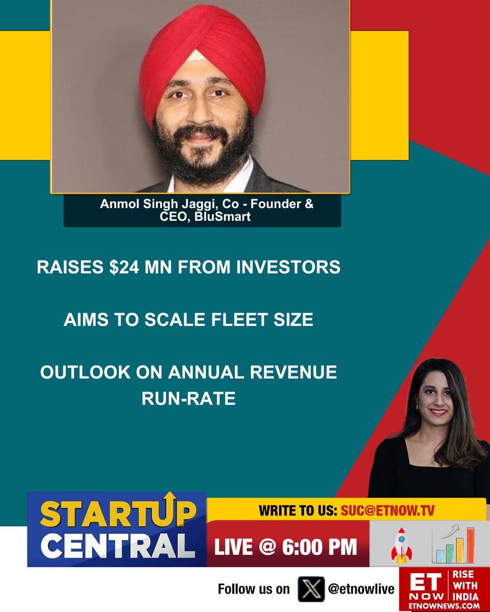 Startup Central | Anmol Singh Jaggi, Co - Founder &amp; CEO, BluSmart talks about fund raising, scaling fleet size and more 

<a href="/avannedubash/">avanne dubash</a> <a href="/AnmolJaggi/">Anmol Singh Jaggi</a> <a href="/BluSmartIndia/">BluSmart</a> 

Tune in to the show at 6 PM - etnownews.com/live-tv