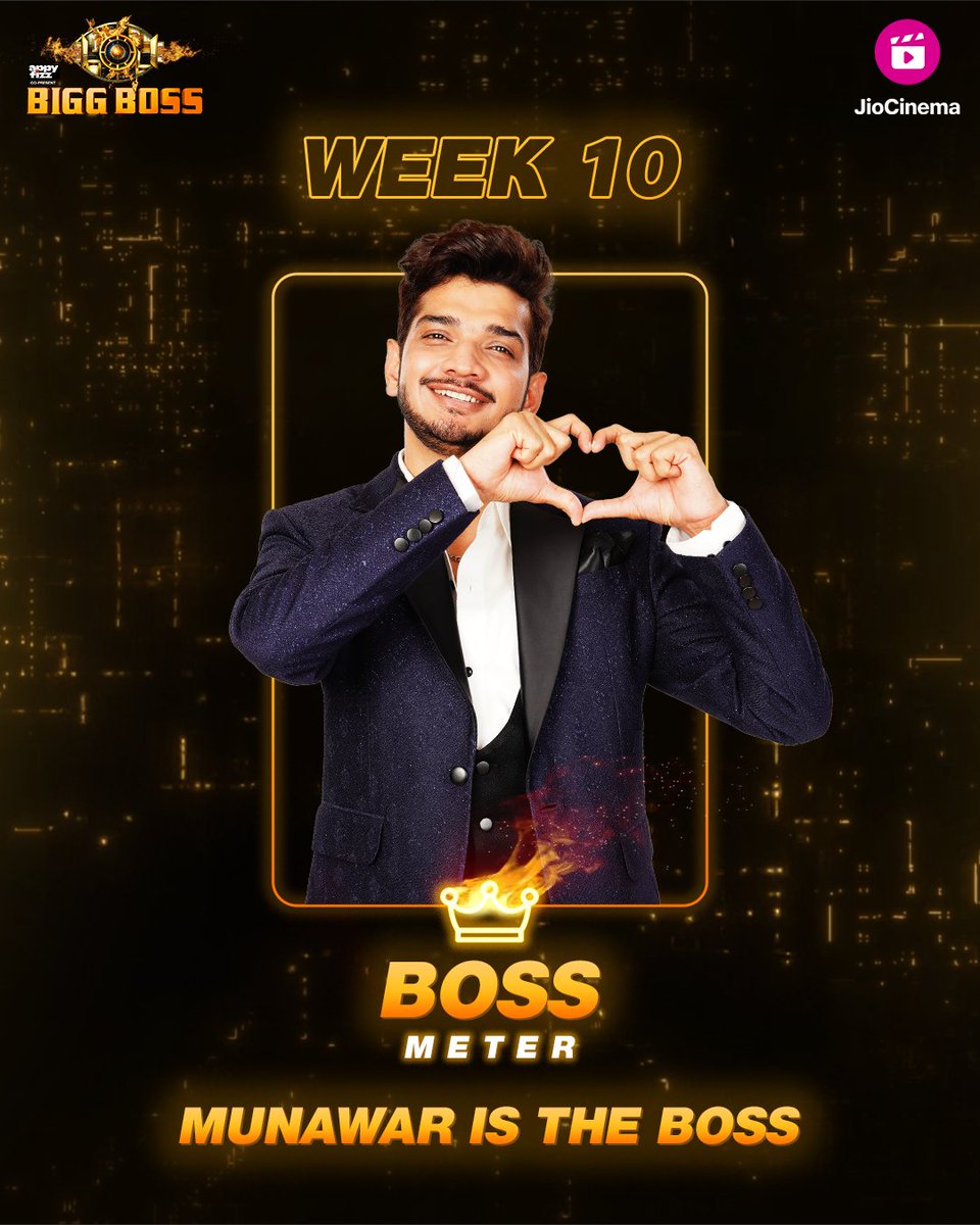 HotstarReality's tweet photo. Janta ne diye Munawar ko apne votes, making him the Boss Meter winner of the week!
#MunawarIsTheBoss
#BossMeter #AsliBoss #BiggBoss17 #BB17onJioCinema #BB17 #BiggBoss #JioCinema #MunawarFaruqui @BeingSalmanKhan @munawar0018 https://t.co/hfRoj0Mq8K