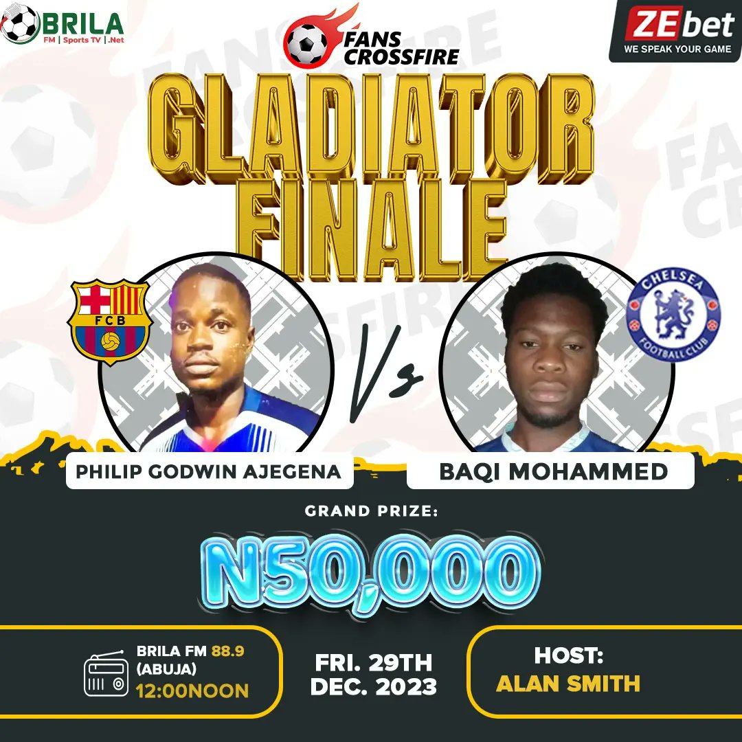 It is going to be a December to remember for three of our contestants in December's GLADIATORS FINALE!!!

However, you can also win from home.

Predict the winner correctly for all 3 states and win airtime! Ensure you use the hashtag #ZEbetFansCrossfire

#FCF #GladiatorsFinale