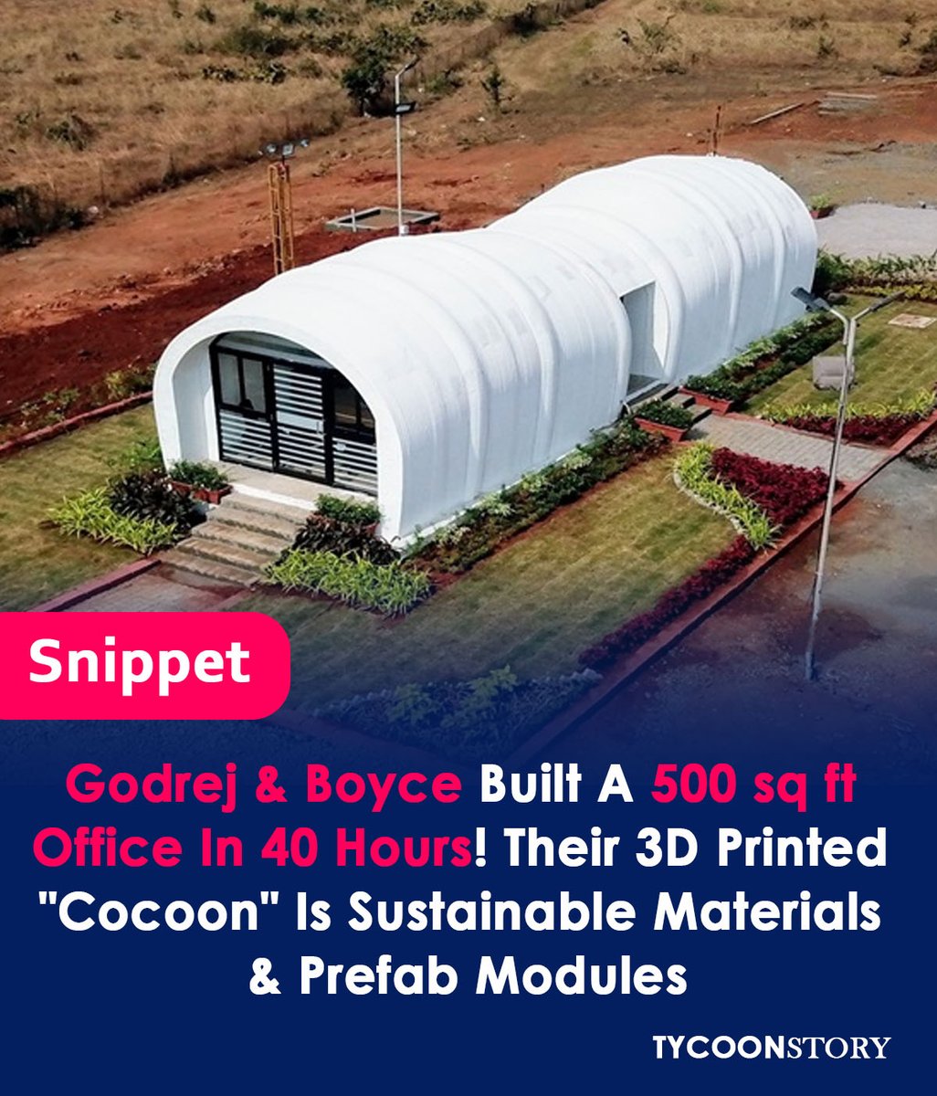 Godrej & Boyce built a 500 sq ft office in 40 hours! Their 3D-printed 'Cocoon' is sustainable materials & prefab modules
#3Dprintingrevolution #constructioninnovation #sustainablebuilding #GodrejBoyce #TheCocoon #greenconstruction #recycledmaterials  #ecofriendlybuild