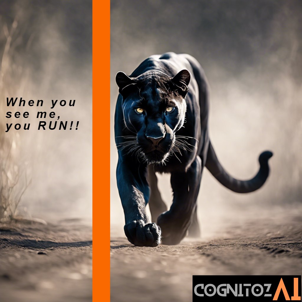stv77's tweet photo. When faced with a black panther, the instinctive response is to take action! Don't hesitate, run towards your goals with fierce determination. #Fearless #UnleashYourPotential https://t.co/p9XX1BxJFB