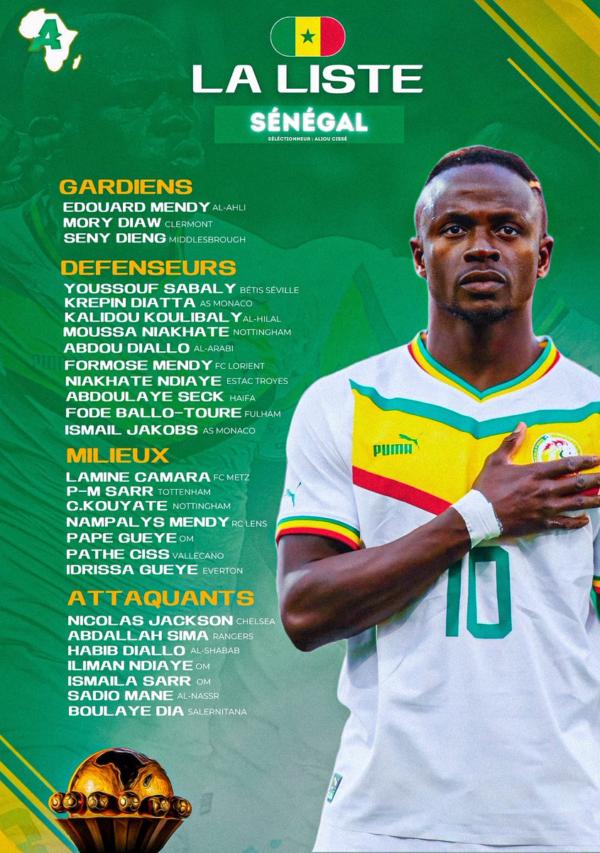 🚨 OFFICIEL : La LISTE du 🇸🇳 Sénégal pour la CAN 2024 ! 🌍🏆