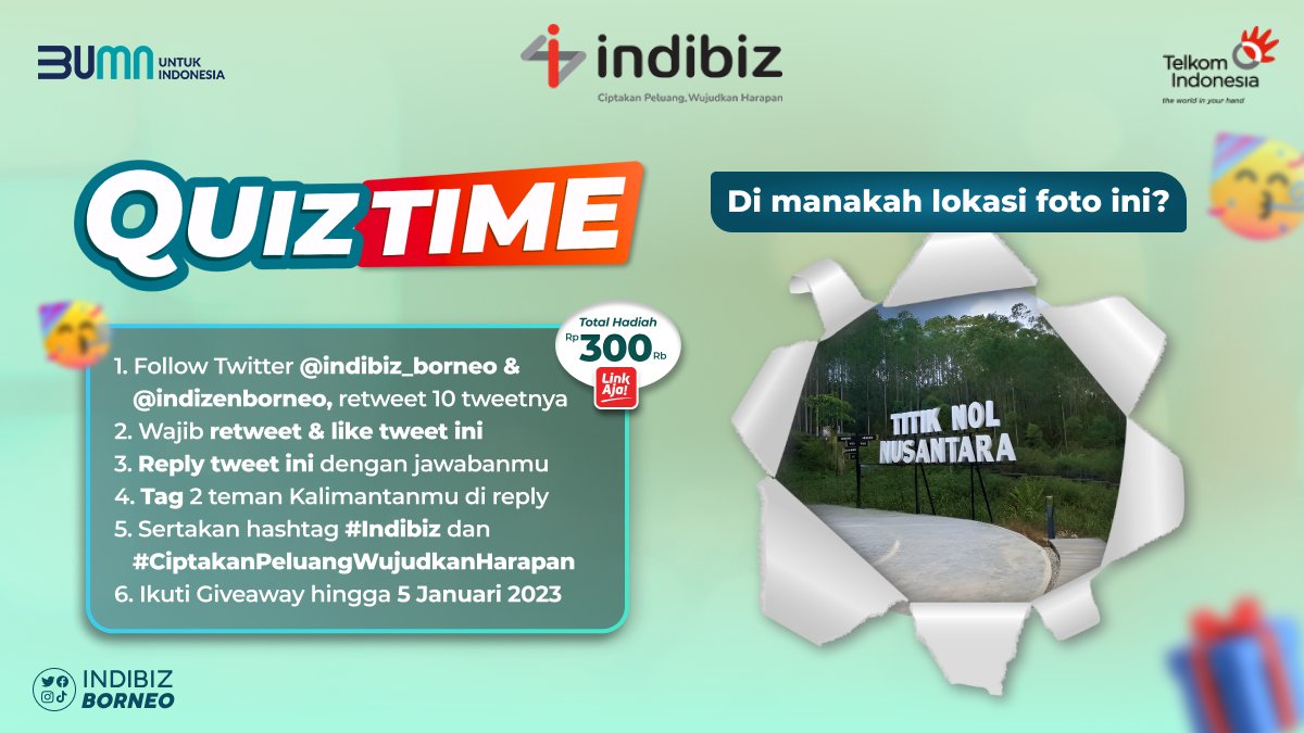 indibiz_borneo's tweet photo. Kuis spesial tahun baru nih Sobiz.🥳

Ada yang bisa nebak foto ini berada di mana? Yuk, jawab dengan lengkap di reply &amp; menangin ratusan ribu rupiah.

Sobiz bisa ikutan kuis ini di IG &amp; FB. Goodluck🥰

#IndibizBorneo #IndiZenBorneo
#EkosistemSolusiDuniaUsahaIndonesia https://t.co/wTYODLSTLF