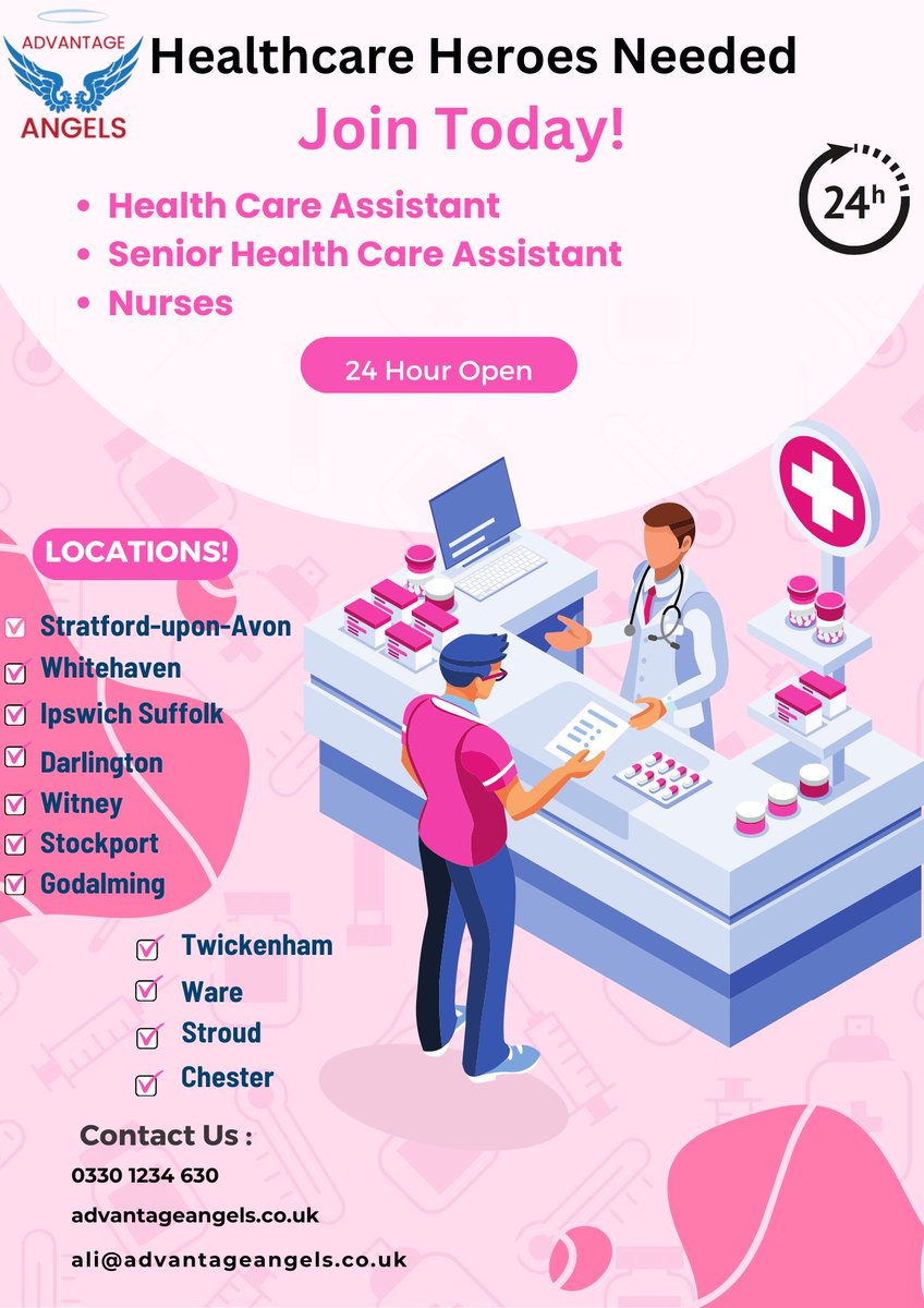 AdvantageAngels's tweet photo. Hiring now!
.
.
.
#health #agencies #nurses #careworker #seniorcaregiver #carehomesuk #highpayingjobs #leeds #manchester #Suffolk #work #recruitment  #Nurses #HCAs #TemporaryStaff #GreatBenefits #AcrosstheUK  #development #opportunities #Teamleaders #share #advantageangelsleeds https://t.co/4F9lEDyfn3