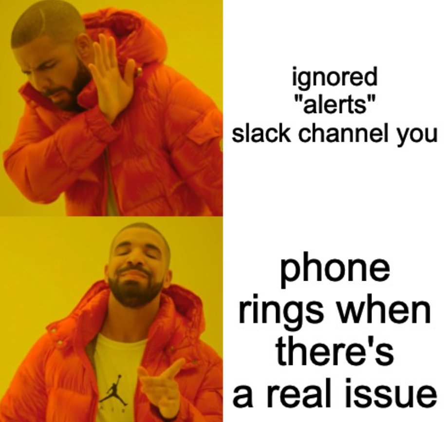mclzion's tweet image. Founders who don&apos;t set up on-call alerts early always regret it later.

Delete the &quot;alerts&quot; Slack channel you always ignore.
Create alerts that ring your phone if there&apos;s a real issue.

Your responsiveness is key to both customer satisfaction AND high production availability.